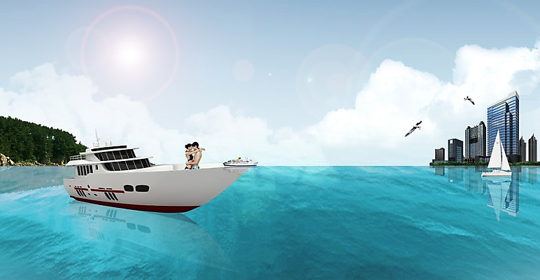 PSD 구름 편집 편집이미지 부부 커플 여자 남자 한쌍 바다 신혼부부 조류 하늘 휴가 서기 미소 웃음 사람 빌딩 상반신 성인 두명 건물 그래픽 여름 3D 쌍 돛단배 입체 선박 성인만 편집3D 자연요소 동물 건축물 계절 수상교통 배_교통 관계 모션 표정 디지털합성 신혼 파일형식