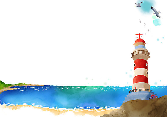 PSD 동물 시설물 건축물 계절 바다 백그라운드 일러스트 자연 페인터 갈매기 조류 하늘 등대 풍경 해변 사람없음 여름 여름풍경 자연백그라운드 페인터배경 국내일러스트 건축 페인팅 생태계 파일형식 여름_계절