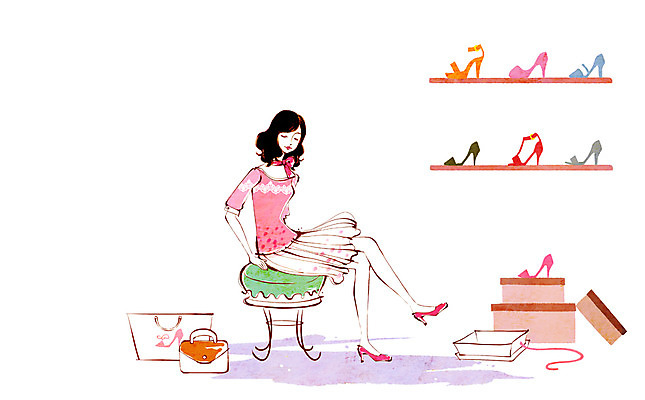 전신 PSD 우먼라이프 라이프스타일 여자 패션 구두 의자 가방 일러스트 한명 사람 앉기 성인 취미 라이프 쇼핑 상자 쇼핑백 전시 여성화 여자만 여자한명만 성인여자만 성인만 국내일러스트 1 잡화 가구 신발 모션 생활 파일형식