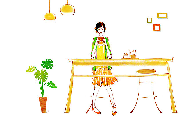 전신 PSD 식물 우먼라이프 라이프스타일 여자 패션 화분 음료 액자 의자 일러스트 탁자 티타임 휴식 조명 한명 들기 사람 앉기 성인 취미 라이프 컵 카페 머그컵 차 안식처 여자만 여자한명만 성인여자만 성인만 국내일러스트 1 식기 가구 컨셉 모션 생활 상점 파일형식