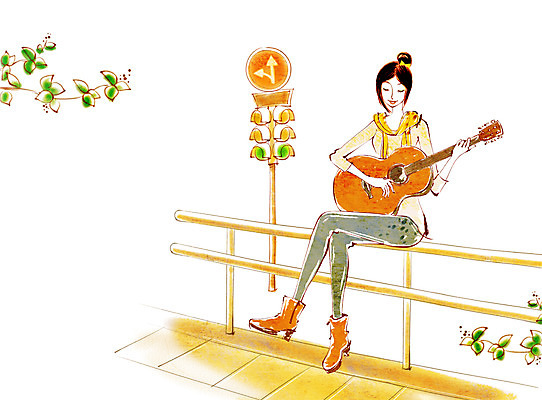 전신 PSD 나무 식물 우먼라이프 라이프스타일 여자 패션 화살표 잎 연주 일러스트 거리 한명 들기 사람 앉기 성인 취미 라이프 울타리 기타 표지판 통기타 신호등 여자만 여자한명만 성인여자만 성인만 국내일러스트 1 음악 모션 현악기 알림판 생활 담장 파일형식