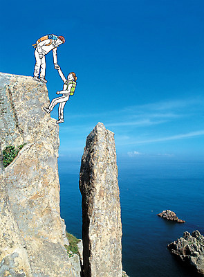 전신 PSD 구름 편집 편집이미지 라이프스타일 여자 남자 바다 백그라운드 가방 포토일러 하늘 합성일러스트 서기 사람 성인 취미 두명 라이프 손잡기 등산 절벽 돌_바위 바위 디지털합성 편집일러스트 성인만 이미지편집 자연요소 잡화 모션 생활 트래킹 파일형식