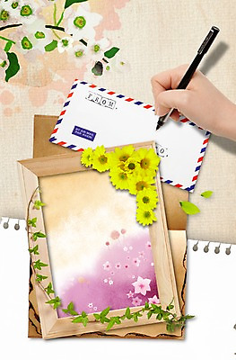 PSD 나무 식물 편집이미지 손 배너 꽃 액자 백그라운드 잎 편지봉투 안내 프레임 한손 알림판 틀 한명 들기 신체부위 필기구 펜 봄 나뭇가지 편지 알림 이미지편집 1 계절 모션 문구용품 봉투 사람 파일형식