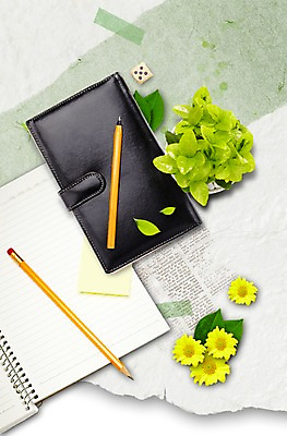 PSD 식물 편집이미지 배너 꽃 화분 백그라운드 잎 안내 프레임 알림판 사람없음 필기구 연필 펜 다이어리 공책 봄 알림 주사위 이미지편집 계절 문구용품 학용품 사무용품 파일형식