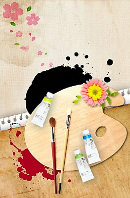 PSD 식물 편집이미지 배너 꽃 백그라운드 잎 안내 프레임 알림판 사람없음 물감 봄 미술도구 도구 붓 팔레트 알림 이미지편집 계절 오브젝트 파일형식