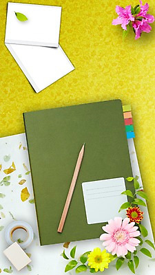 PSD 식물 편집이미지 배너 꽃 종이 백그라운드 잎 안내 프레임 알림판 사람없음 필기구 연필 공책 봄 메모지 알림 지우개 테이프 이미지편집 계절 문구용품 학용품 사무용품 파일형식