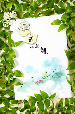 PSD 식물 동물 구름 편집이미지 문자 배너 꽃 나비 곤충 백그라운드 무지개 잎 하늘 나뭇잎 안내 프레임 알림판 한글 사람없음 봄 알림 이미지편집 자연요소 계절 파일형식