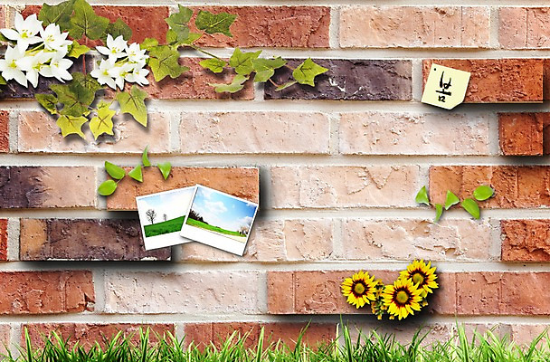 PSD 식물 편집이미지 문자 배너 꽃 벽 백그라운드 잎 나뭇잎 벽돌 안내 프레임 알림판 잔디 한글 사람없음 담장 봄 풀 알림 기념사진 이미지편집 계절 파일형식