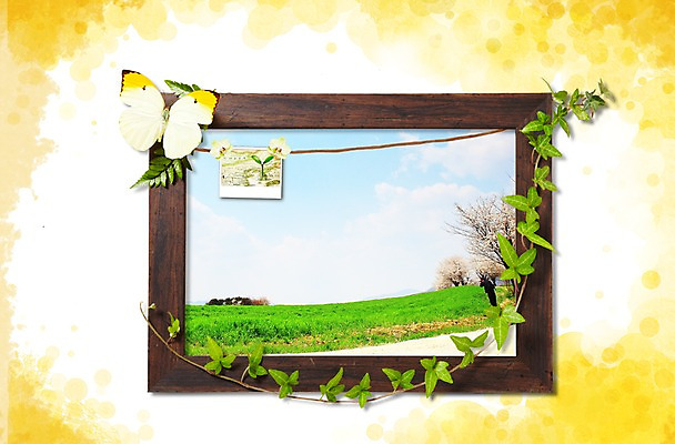 PSD 식물 동물 편집이미지 배너 꽃 나비 곤충 액자 백그라운드 잎 하늘 나뭇잎 안내 프레임 알림판 틀 풍경 초원 사람없음 봄 알림 기념사진 이미지편집 계절 파일형식