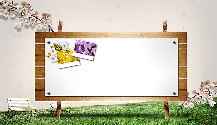 PSD 식물 편집이미지 배너 꽃 백그라운드 벤치 의자 안내 프레임 알림판 잔디 사람없음 칠판 봄 나뭇가지 풀 알림 화이트보드 기념사진 이미지편집 나무 계절 가구 파일형식