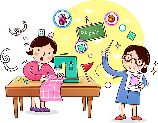 전신 라이프스타일 옷 여자 교육 일러스트 비즈니스 탁자 단추 줄자 서기 사람 앉기 성인 두명 비즈니스라이프 칠판 기계 팻말 깃발 직장인 비즈니스우먼 바늘 자신감 실 수리 목표 계획 바느질 천 재봉틀 초크 열정 노력 기념사진 자기개발 직무교육 여자만 성인여자만 성인만 국내일러스트 AI파일 직업 감정 가구 컨셉 모션 프레임 자 생활 도구 직물 파일형식 벡터