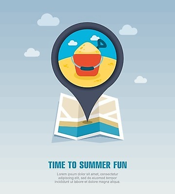 EPS 해외이미지 구름 모래 바다 여행 지도 일러스트 해변 사람없음 여름 여름휴가 바캉스 장난감 양동이 심볼 사인 위치 모래놀이 모래삽 해외202004 해외일러스트 자연요소 계절 놀이 휴가 삽 파일형식 벡터 여름_계절 이미지허브