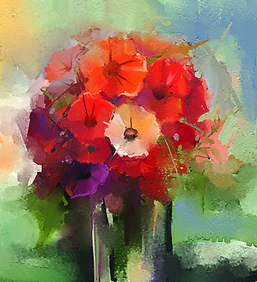 JPG 해외이미지 꽃 일러스트 사람없음 그림 손그림 거베라 유화 해외202004 해외일러스트 식물 미술 파일형식 이미지허브