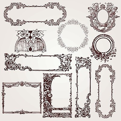 EPS 해외이미지 디자인 꽃 일러스트 왕관 프레임 사람없음 세트 사각형 빈티지 원형 우아함 고딕 바로크 빅토리아 해외202004 해외일러스트 도형 식물 컨셉 파일형식 벡터 이미지허브