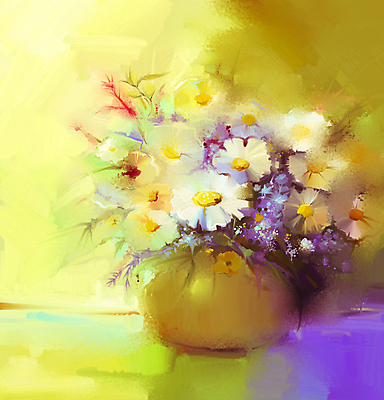 JPG 해외이미지 꽃 일러스트 사람없음 꽃병 그림 데이지 손그림 유화 해외202004 해외일러스트 식물 미술 파일형식 이미지허브