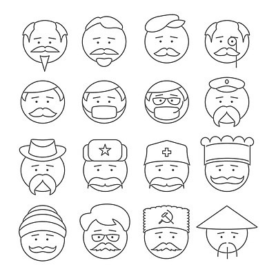 EPS 해외이미지 모델 직업 할아버지 남자 유럽 안경 얼굴 일러스트 수염 요리 사람 성인 세트 픽토그램 머리 일본 검은색 의사 깃발 운전사 시원함 스케치 수집 콧수염 군용 고립 팝 아바타 스타일 해외202004 해외일러스트 잡화 노년 나라 아시아 컬러 군대 미술 신체부위 의료진 파일형식 벡터 이미지허브