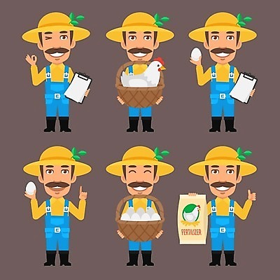 EPS 해외이미지 캐릭터 디자인 산업 일러스트 비즈니스 부츠 미술 사람 그래픽 세트 바구니 계란 치킨 업무 플랫 농부 만화 수집 가득함 콧수염 오브젝트 클립 마스코트 캐리커처 해외202004 해외일러스트 일러캐릭터 직업 신발 문화예술 수염 알 작업 그림 닭고기요리 파일형식 벡터 이미지허브