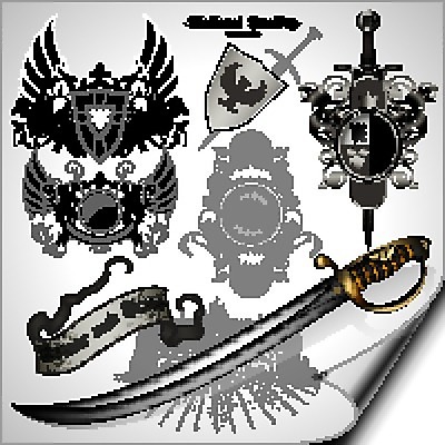 EPS 해외이미지 모양 디자인 리본 무기 백그라운드 곡선 일러스트 추상 왕관 미술 장식 세트 라벨 검은색 힘 총 화려 중세 칼 복고 방패 해외202004 해외일러스트 선 컬러 컨셉 무늬 문화예술 프레임 역사 파일형식 벡터 이미지허브