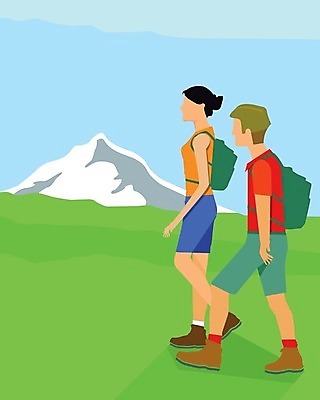 EPS 해외이미지 라이프스타일 커플 여행 일러스트 배낭 휴가 산 여행객 등산 트래킹 하이킹 백패커 산악가 하이커 해외202004 해외일러스트 가방 관계 레저 사람 생활 파일형식 벡터 잡화 이미지허브