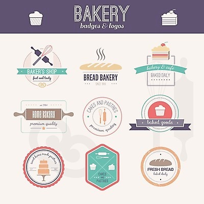 EPS 해외이미지 빵 스티커 일러스트 사람없음 세트 라벨 빵집 해외202004 해외일러스트 음식 프레임 상점 파일형식 벡터 이미지허브