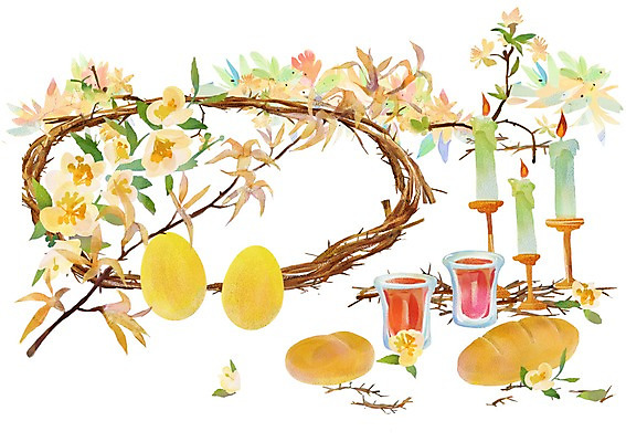 PSD 식물 꽃 기독교 종교 빵 백그라운드 일러스트 초 촛불 주류 사람없음 와인 나뭇가지 부활절계란 촛대 가시면류관 성찬식 국내일러스트 나무 음료 음식 종교용품 부활절 계란 파일형식