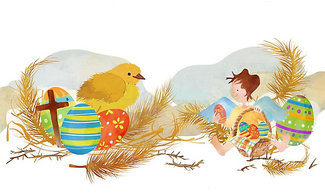 전신 PSD 동물 한마리 기독교 종교 백그라운드 십자가 일러스트 천사 병아리 한명 앉기 바구니 나뭇가지 부활절계란 국내일러스트 나무 1 모션 조류 부활절 사람 계란 파일형식