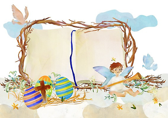 PSD 나무 동물 구름 기독교 종교 백그라운드 십자가 일러스트 조류 하늘 천사 한명 들기 책 성경 펼침 나뭇가지 나팔 비둘기 부활절계란 국내일러스트 자연요소 식물 1 악기 종교용품 모션 부활절 사람 계란 파일형식