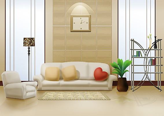 PSD 식물 꽃 화분 화초 시계 가구 백그라운드 쿠션 거실 의자 일러스트 창문 조명 사람없음 책 인테리어 소파 꽃병 카펫 스탠드 장식장 국내일러스트 디자인 생활용품 파일형식