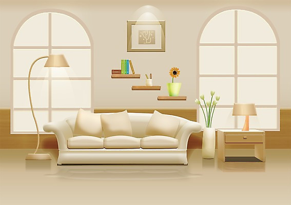 PSD 식물 꽃 화분 가구 액자 백그라운드 쿠션 거실 의자 일러스트 창문 조명 책장 사람없음 책 인테리어 소파 스탠드 서랍장 연필꽂이 국내일러스트 디자인 생활용품 문구용품 파일형식