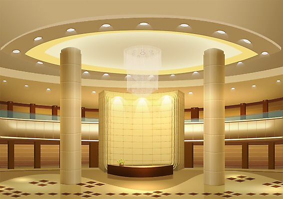 PSD 백그라운드 일러스트 탁자 조명 사람없음 인테리어 기둥 복도 프런트 샹들리에 국내일러스트 디자인 건축 가구 파일형식