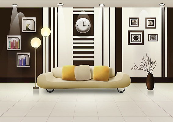 PSD 식물 꽃 화분 시계 가구 액자 백그라운드 쿠션 거실 의자 일러스트 조명 사람없음 인테리어 소파 스탠드 국내일러스트 디자인 생활용품 파일형식