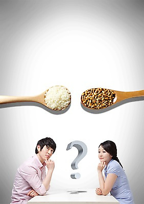 PSD 편집 편집이미지 라이프스타일 커플 여자 남자 생각 식재료 탁자 곡류 수저 사람 앉기 동양인 상반신 성인 두명 옆모습 농작물 숟가락 턱괴기 한국인 쌀 물음표 고민 담기 잡곡 마주앉기 갈등 성인만 이미지편집 식기 기호 감정 뷰포인트 가구 농업 관계 모션 인종 생활 파일형식