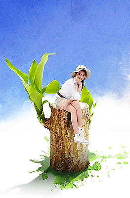 전신 PSD 서양인 외국인 나무 식물 백인 편집이미지 모자 계절 여자 백그라운드 한명 웃음 사람 앉기 풍경 성인 새싹 봄풍경 봄 풀 나무토막 여자만 여자한명만 성인여자만 성인만 이미지편집 1 잡화 모션 표정 인종 파일형식