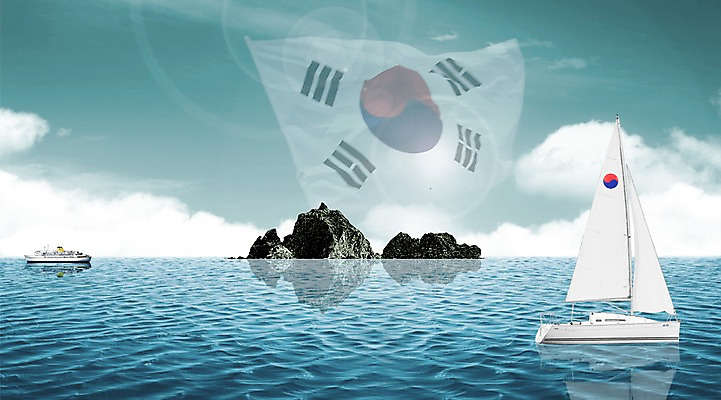 PSD 구름 편집 편집이미지 물결 바다 섬 수상교통 하늘 사람없음 물 반사 국기 태극기 돛 독도 애국심 나라사랑 선박 이미지편집 자연요소 교통수단 한국 파일형식