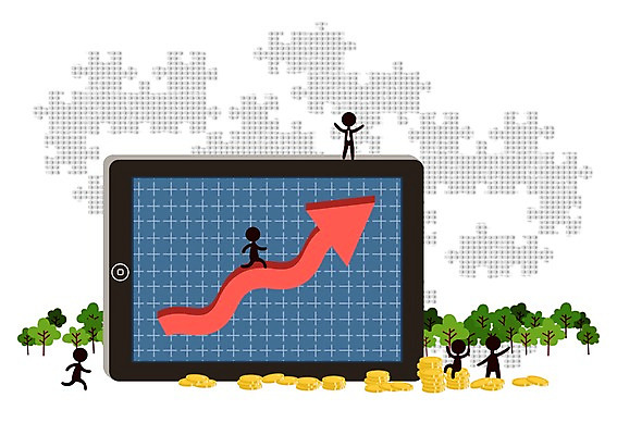 PSD 나무 식물 실루엣 화살표 돈 일러스트 비즈니스 그림자 여러명 금융 경제 태블릿 동전 피규어 비즈니스맨 퍼즐 상승 국내일러스트 남자 다수 컨셉 촬영기법 사람 전자제품 스마트기기 미니어처 직장인 재산 파일형식