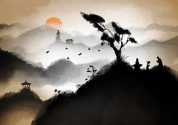 PSD 나무 캘리배경 불교 일러스트 자연 풍경 태양 소나무 추억 승려 언덕 동자승 과거 석등 산수화 국내일러스트 자연요소 식물 종교 백그라운드 컨셉 성직자 동양화 생태계 파일형식