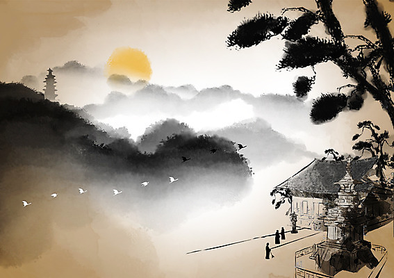 PSD 캘리배경 불교 일러스트 자연 조류 산 풍경 태양 소나무 사찰 추억 석탑 승려 과거 산수화 국내일러스트 자연요소 나무 동물 종교 백그라운드 컨셉 종교건축 탑 성직자 동양화 생태계 파일형식