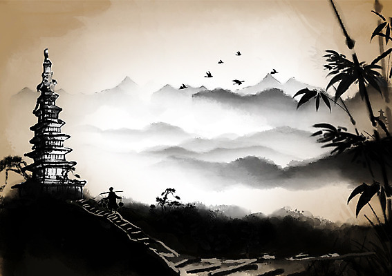 PSD 캘리배경 불교 일러스트 자연 조류 산 풍경 추억 석탑 승려 대나무 과거 산수화 국내일러스트 나무 동물 종교 백그라운드 컨셉 탑 성직자 동양화 생태계 파일형식