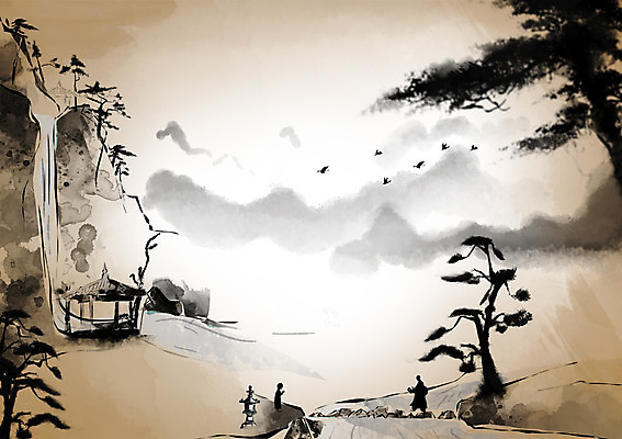 PSD 캘리배경 불교 일러스트 자연 조류 풍경 폭포 소나무 추억 승려 정자 동자승 과거 웅덩이 석등 산수화 국내일러스트 나무 동물 건축물 종교 백그라운드 컨셉 성직자 동양화 생태계 파일형식