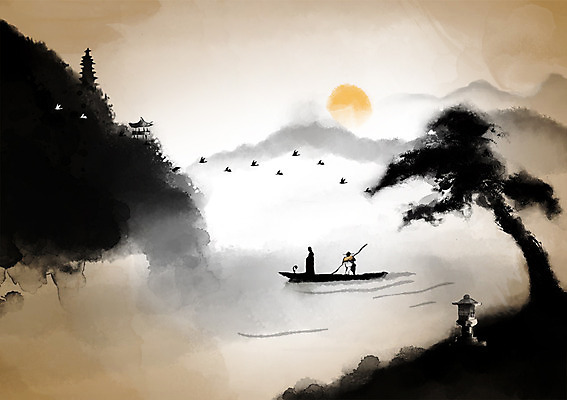 PSD 캘리배경 불교 일러스트 자연 조류 풍경 강 태양 소나무 추억 나룻배 승려 뱃사공 과거 석등 산수화 국내일러스트 자연요소 나무 동물 종교 백그라운드 컨셉 배_교통 성직자 동양화 생태계 파일형식