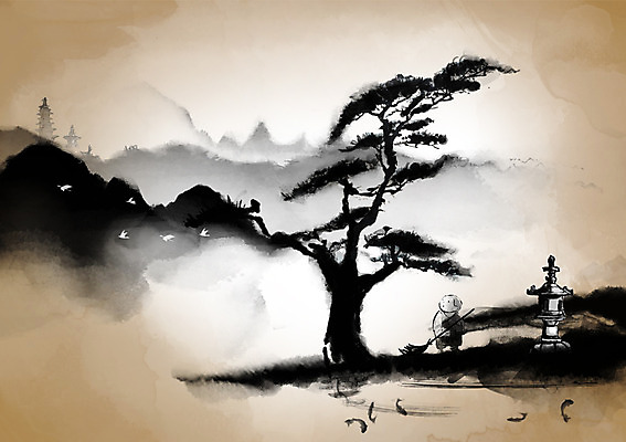 PSD 캘리배경 불교 일러스트 자연 산 어류 풍경 소나무 추억 강가 빗자루 동자승 과거 석등 산수화 국내일러스트 나무 종교 백그라운드 컨셉 강 수중동물 승려 청소도구 동양화 생태계 파일형식