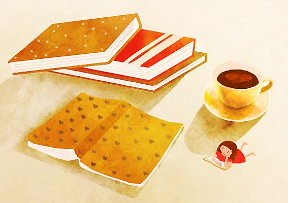 전신 PSD 여자 어린이교육 교육 여유 커피 음료 어린이 엎드리기 일러스트 한명 사람 소녀 책 눕기 독서 쌓기 차 찻잔 컵받침 소통 여자만 여자한명만 어린이만 소녀만 소녀한명만 국내일러스트 1 감정 컨셉 모션 잔 받침대 파일형식