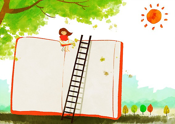 전신 PSD 나무 식물 여자 어린이교육 교육 여유 어린이 일러스트 사다리 한명 사람 앉기 소녀 책 독서 태양 펼침 소통 여자만 여자한명만 어린이만 소녀만 소녀한명만 국내일러스트 자연요소 1 감정 컨셉 모션 도구 파일형식