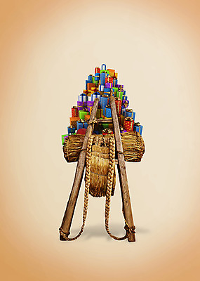 PSD 편집 편집이미지 한국문화 한국전통 전통 기념일 산업 전통문화 문화 크리스마스 농업 한국 크리스마스선물 선물 이벤트 사람없음 그래픽 선물상자 상자 3D 농기구 입체 지게 운반도구 편집3D 동양문화 아시아 도구 디지털합성 파일형식