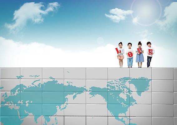 전신 PSD 구름 편집이미지 여자 남자 어린이 지도 하늘 사랑 서기 웃음 들기 사람 동양인 소녀 소년 여러명 세계 글로벌 햇빛 태양 블록 한국인 어린이만 이미지편집 자연요소 감정 다수 모션 표정 인종 파일형식