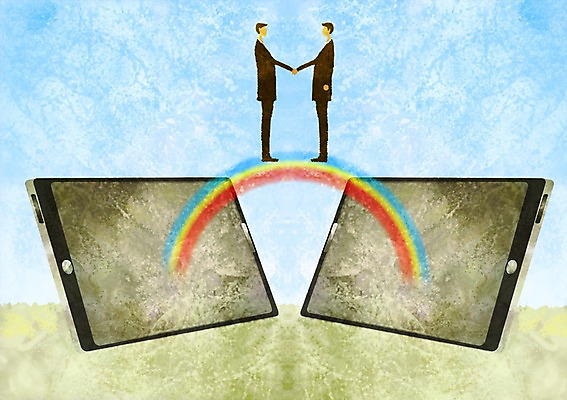 전신 PSD 남자 무지개 일러스트 비즈니스 하늘 악수 영업 협상 서기 사람 정장 손짓 성인 두명 스마트기기 태블릿 마주보기 손잡기 거래 직장인 비즈니스맨 계약 남자만 성인남자만 성인만 국내일러스트 자연요소 직업 옷 모션 전자제품 파일형식