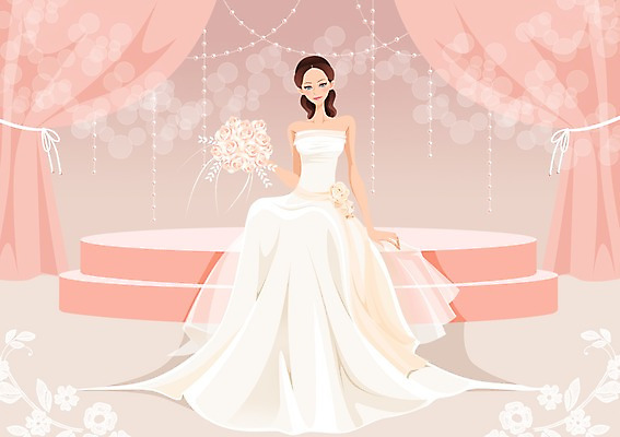 전신 PSD 드레스 여자 행복 신부 부케 웨딩드레스 결혼 백그라운드 일러스트 사랑 한명 들기 사람 앉기 성인 커튼 여자만 여자한명만 성인여자만 성인만 국내일러스트 1 옷 감정 꽃다발 모션 이벤트 파일형식