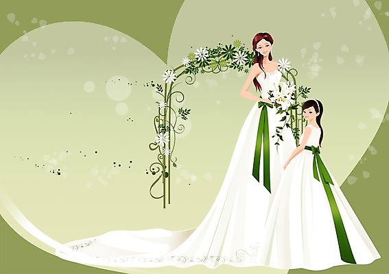 전신 PSD 식물 커플 드레스 여자 꽃 행복 신부 어린이 부케 웨딩드레스 결혼 백그라운드 일러스트 사랑 서기 들기 사람 소녀 성인 두명 들러리 여자만 국내일러스트 옷 감정 꽃다발 관계 모션 이벤트 하객 파일형식