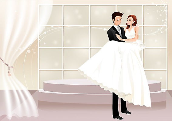 전신 PSD 커플 응시 드레스 여자 남자 행복 신부 웨딩드레스 신랑 결혼 백그라운드 일러스트 창문 안기 사랑 서기 웃음 사람 정장 턱시도 성인 두명 커튼 성인만 국내일러스트 시선 옷 감정 관계 모션 표정 이벤트 파일형식