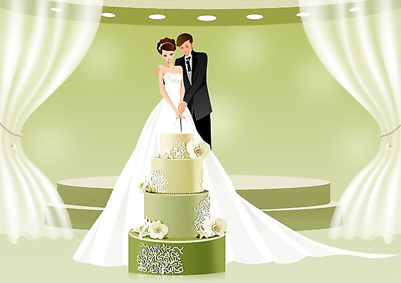 전신 PSD 커플 드레스 여자 남자 행복 신부 웨딩드레스 신랑 결혼 백그라운드 일러스트 사랑 서기 사람 정장 턱시도 성인 두명 케이크 커튼 웨딩케이크 커팅식 성인만 국내일러스트 옷 감정 관계 모션 디저트 이벤트 파일형식